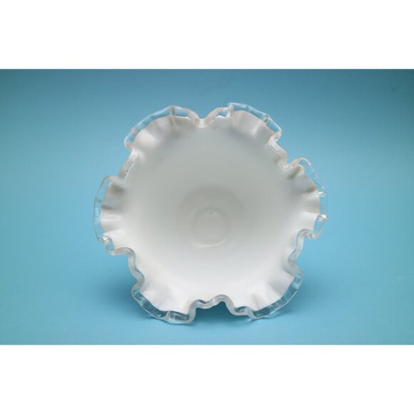 Fenton Silver Crest Footed Milk Glass Ruffled Bowl | Double Crimp - Picture 4 of 5